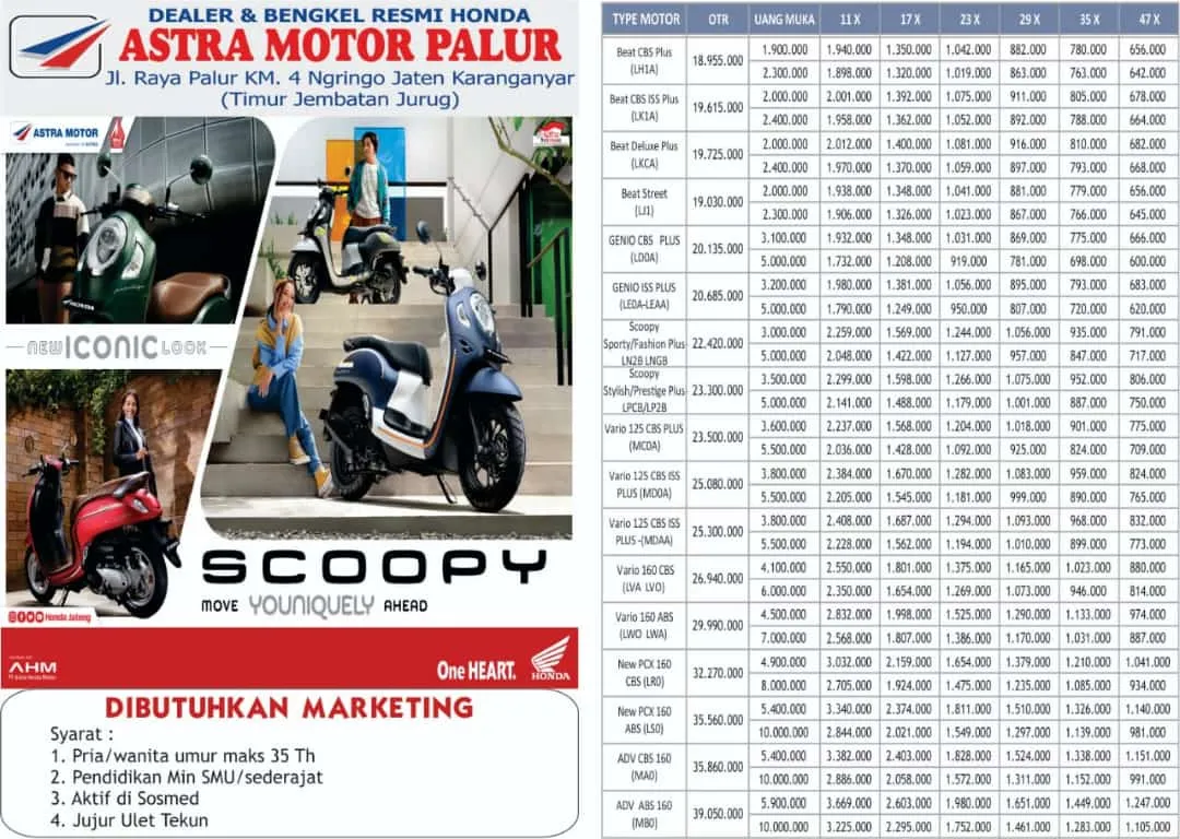 Promo brosur kredit terbaru Honda Sragen Marketing Motor Indonesia